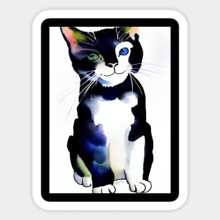 Cute watercolour Tuxedo Cat Copyright TeAnne Sticker